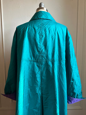 Vintage 80s Turquoise and Purple Rain Trench Coat