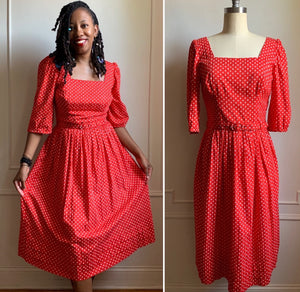 Vintage Red and White Polka Dot  Midi Dress