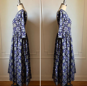 Vintage Handmade Blue Sheer Back Long Sleeve Maxi Dress