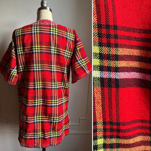Vintage African Plaid Woven Top with Pockets