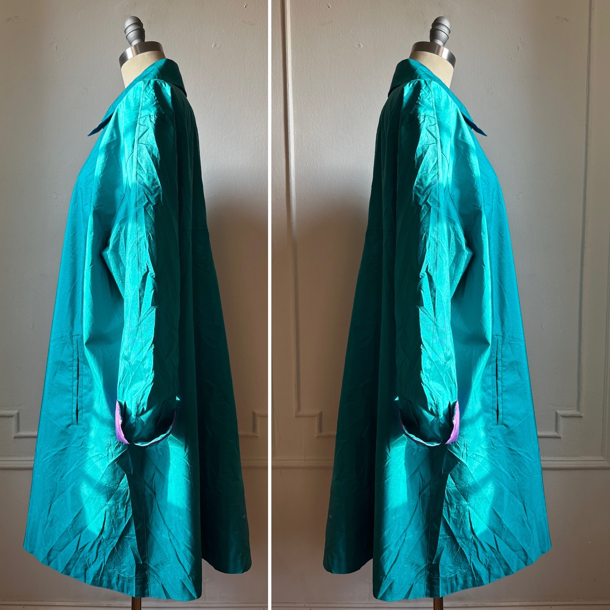 Vintage 80s Turquoise and Purple Rain Trench Coat