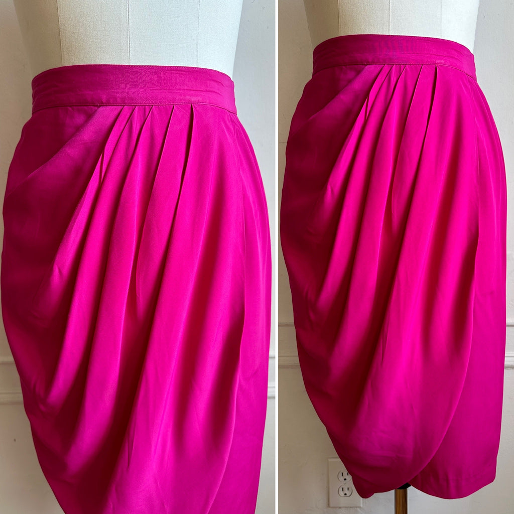 Vintage Hot Pink Draped Pencil Midi Skirt