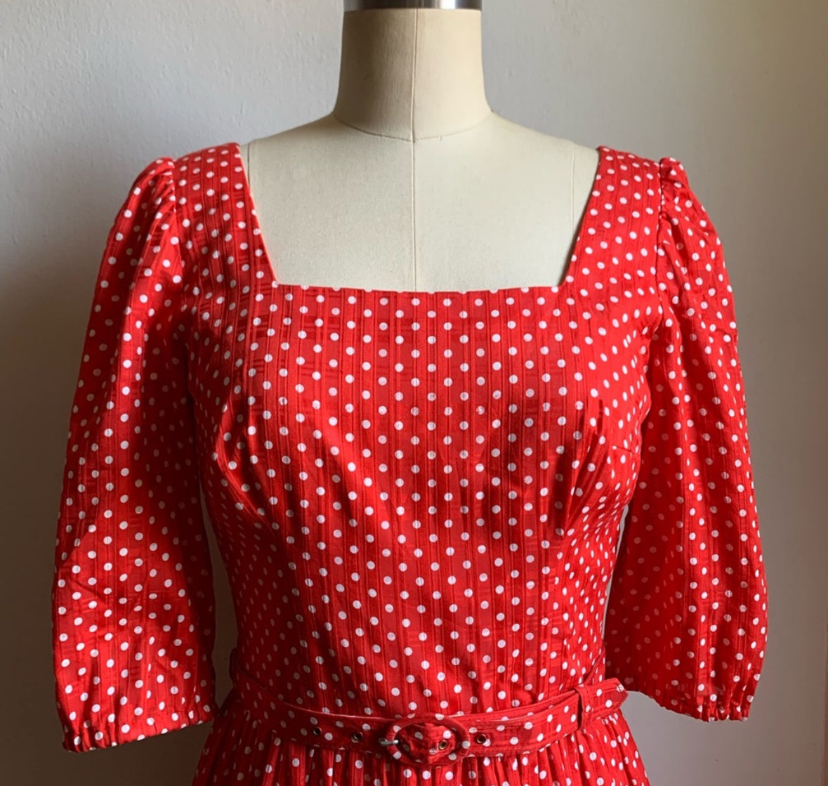 Vintage Red and White Polka Dot  Midi Dress