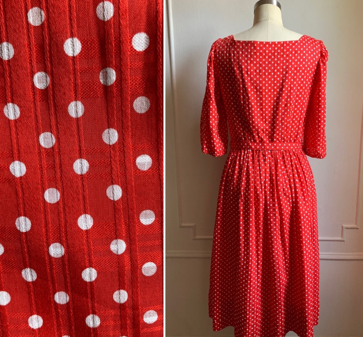 Vintage Red and White Polka Dot  Midi Dress