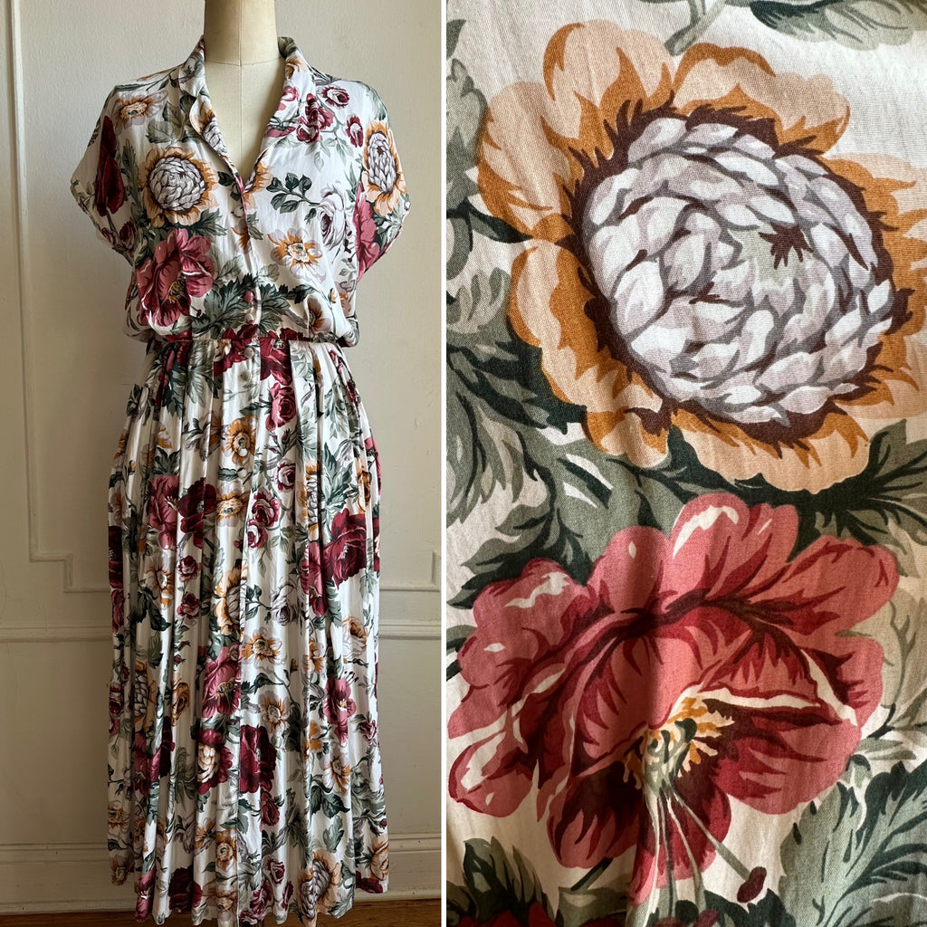 Vintage 90s Spring Floral Maxi Dress With Pockets
