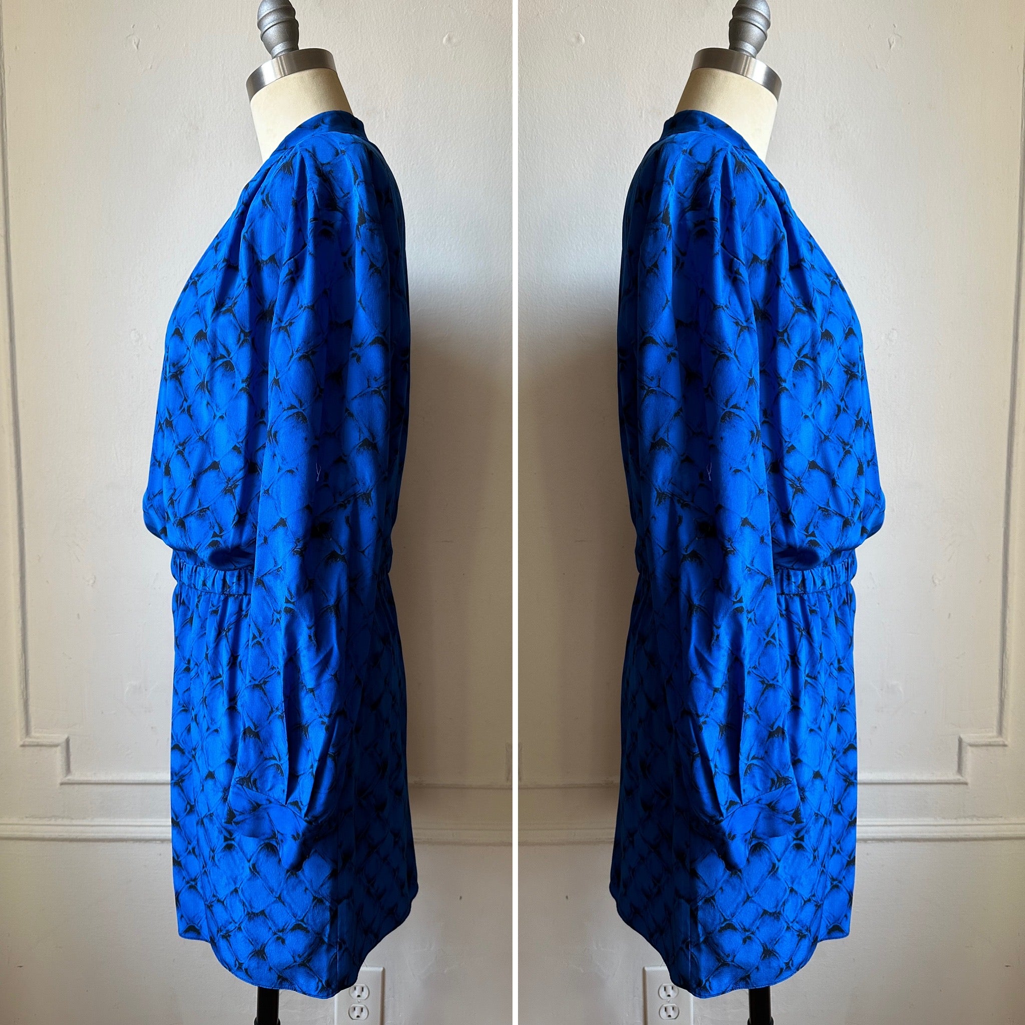 Diane Von Furstenberg 100% Blue Snake Print Silk Long Sleeve Dress