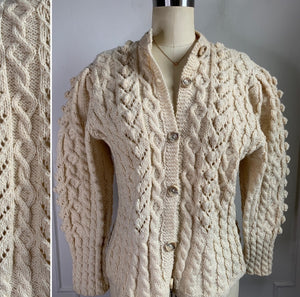 Vintage Irish Style 100% Wool Hand Knit Cardigan Sweater