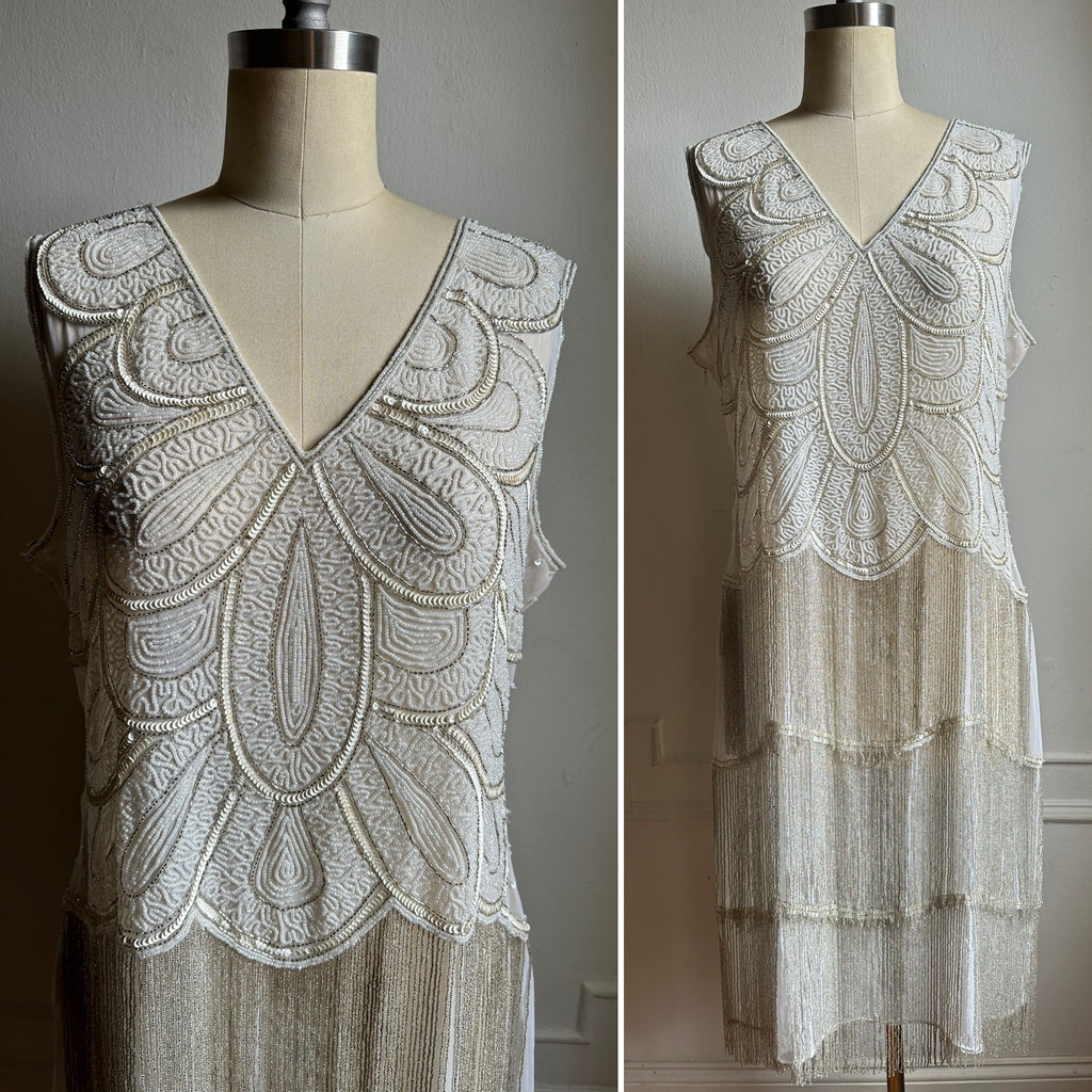 Vintage Hand Beaded Fringe Wedding Dress