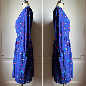 Vintage Blue Multicolor Polka Dot Wrap Dress