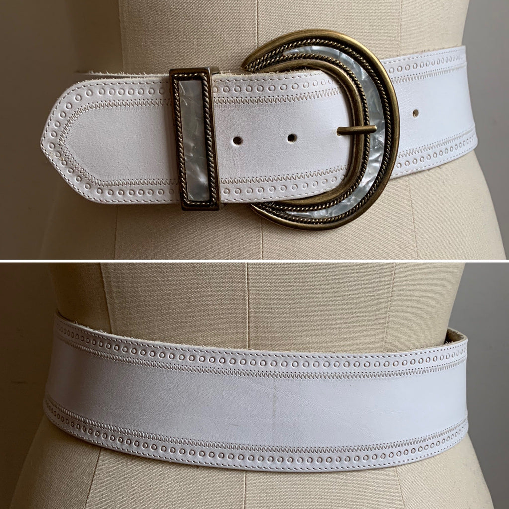 Vintage Genuine Leather White Belt