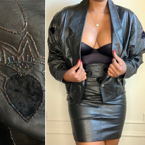 Vintage Leather and Velvet Beaded Skirt Set