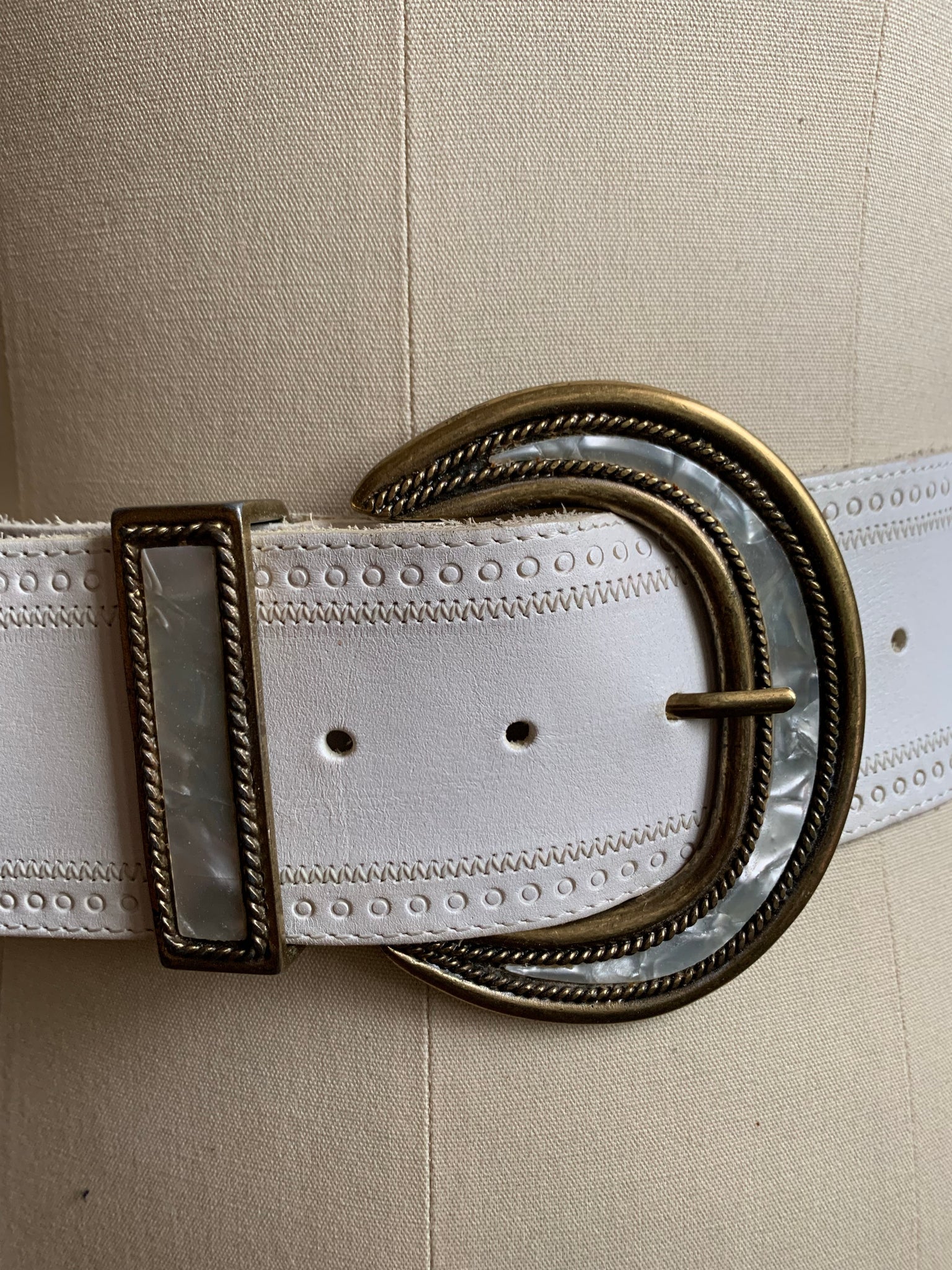 Vintage Genuine Leather White Belt
