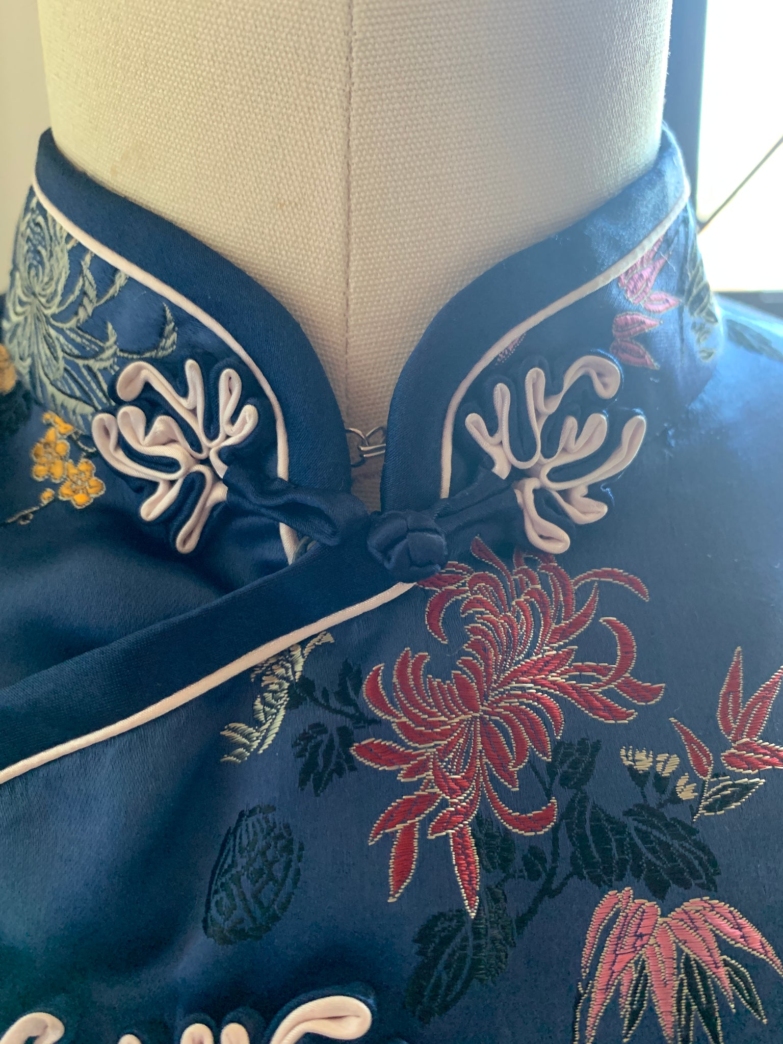 Vintage Silk Blue Mandarin Collar Dress