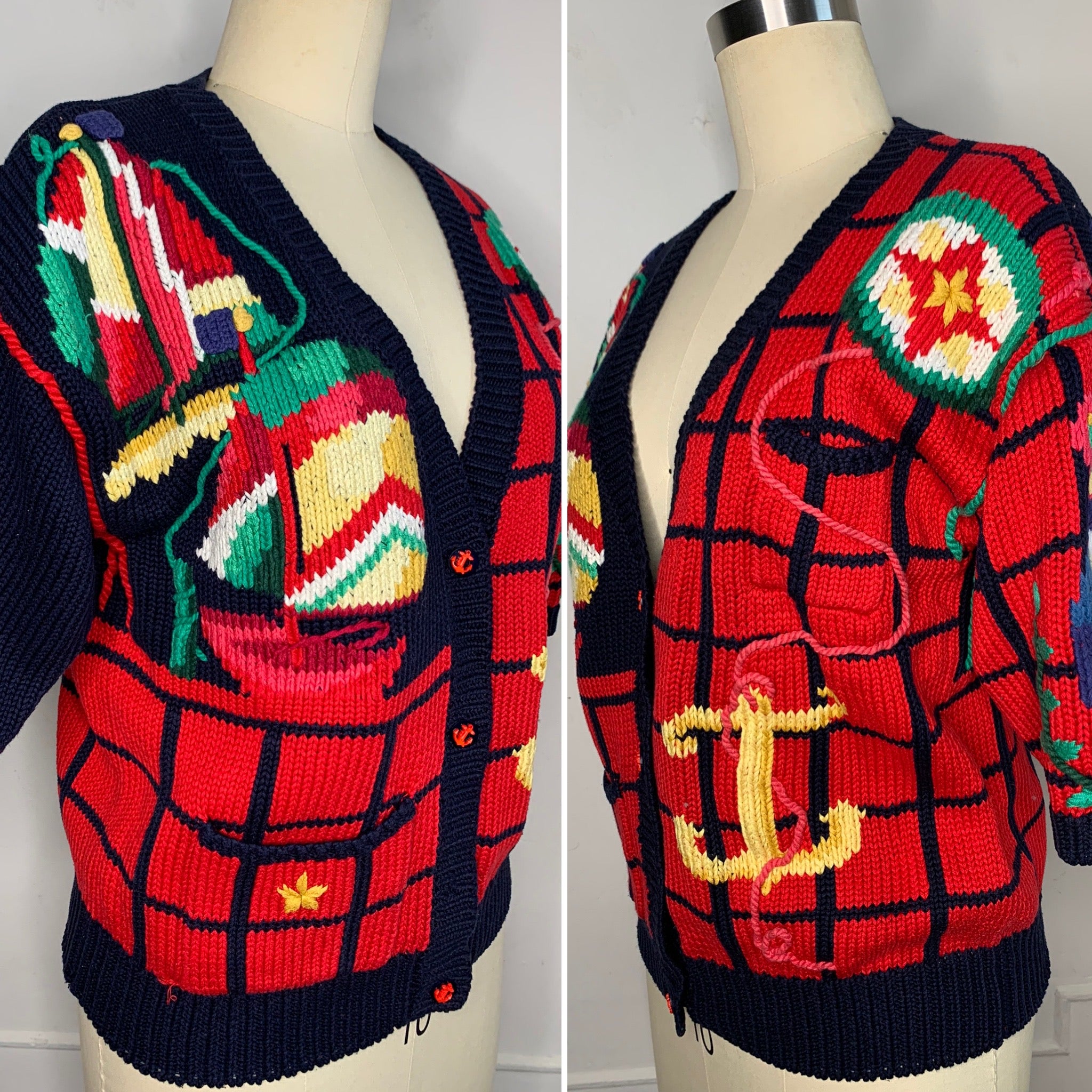 Vintage 90s Nautical Knit Cardigan Sweater