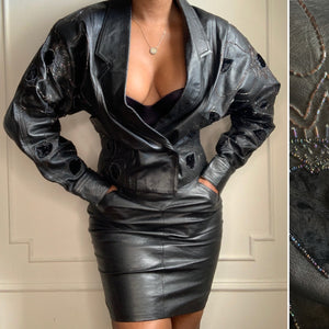 Vintage Leather and Velvet Beaded Skirt Set
