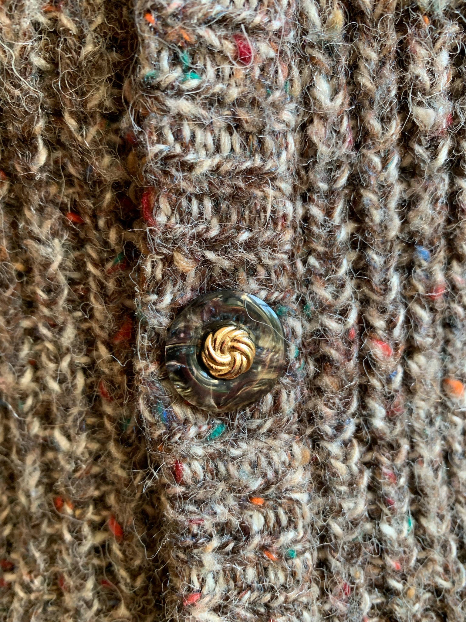 Vintage 80s Brown Speckled Knit Cardigan Sweater