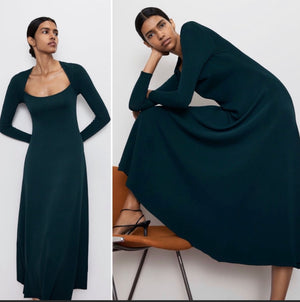 Zara Duck Green Long Sleeve Maxi Dress