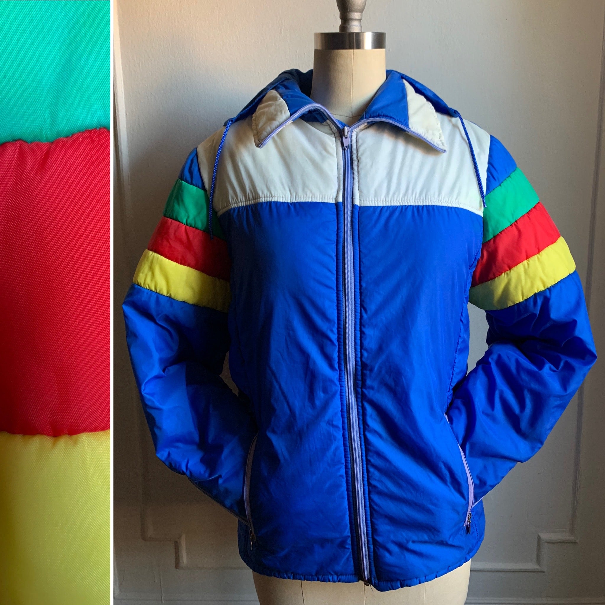 Vintage Colorful Striped Nylon Hooded Jacket