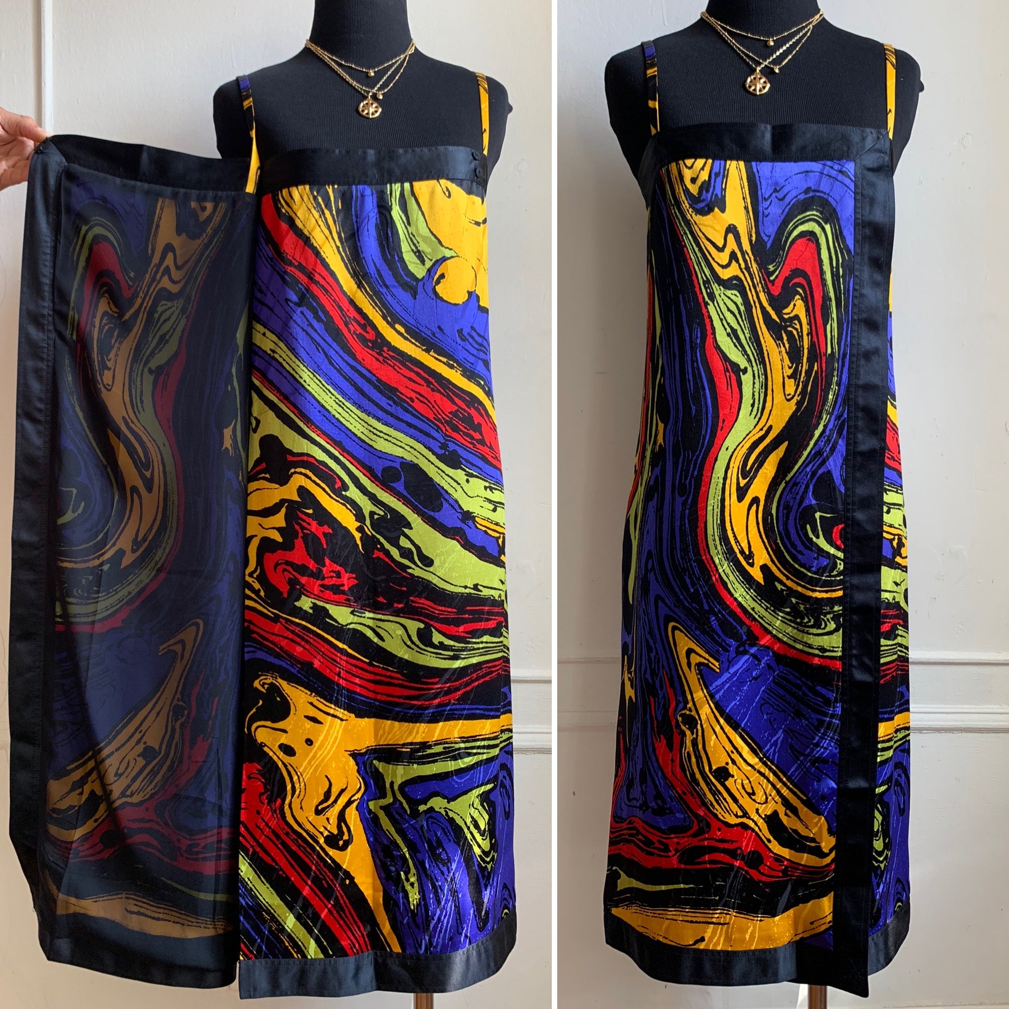 Vintage Gucci 100% Silk Multicolor Marbleized Wrap Dress