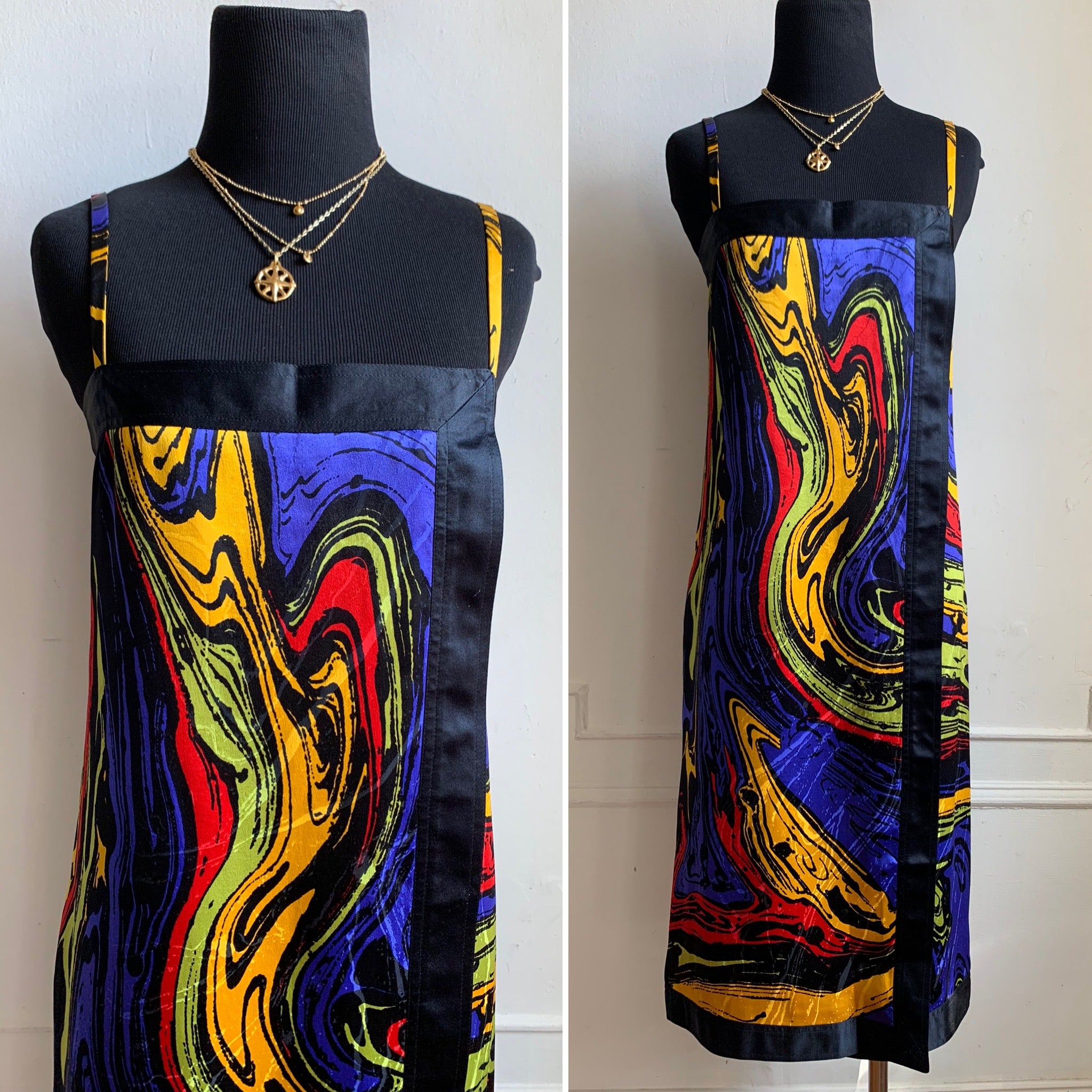 Vintage Gucci 100% Silk Multicolor Marbleized Wrap Dress